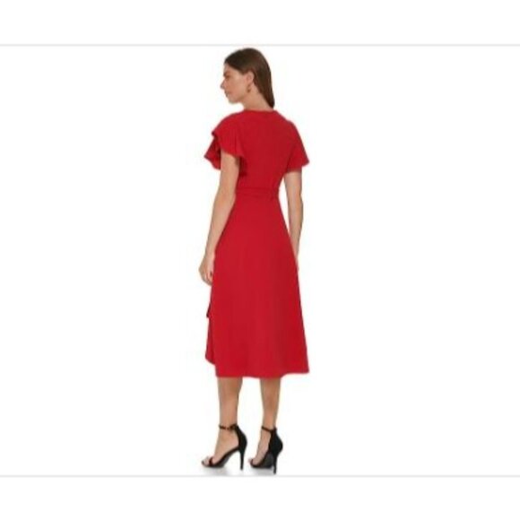 DKNY Women's Flutter Sleeve V-Neck Wrap (Scarlet) Dress Size 12 V-Day Gift!! - Picture 2 of 10